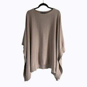 Ralph Lauren Sport Oversized Knit Sweater Poncho M/L Taupe Cotton Silk Heritage